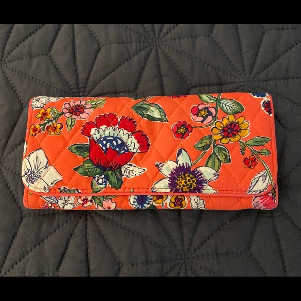 Vera Bradley Coral Floral RFID Trifold Wallet